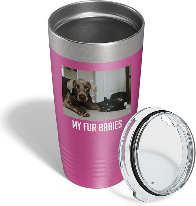 Personalized 20oz (17 Colors) Photo Picture Printed Insulated Stainless Steel Powder Coated Tumbler with Lid ??Customized Mom Mother's Day Gift Gift for Men, Custom Mum Women Dad Men (Pink)