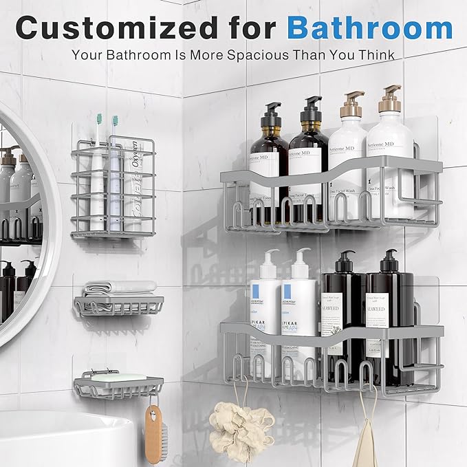 EUDELE 5-Pack Rustproof Stainless Steel Shower Caddy ??No Drill Adhesive Bathroom Organizer with Large Capacity, Spacious Shower Shelves for Inside Shower, Kitchen & Home Decor Storage-XL Size