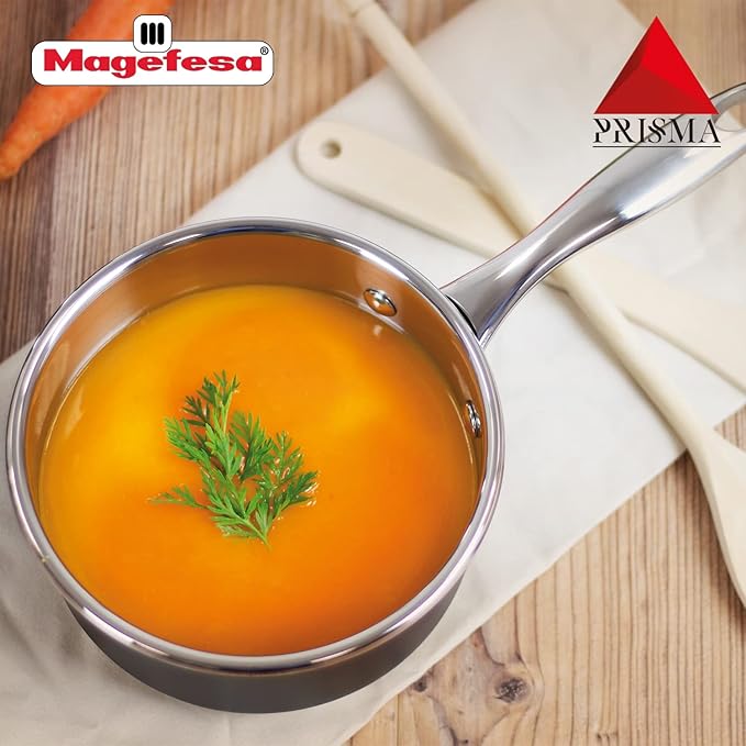 MAGEFESA Prisma - 6.3 inches Saucepan, made in 18/10 stainless steel, for all types of kitchens, INDUCTION, easy cleaning, dishwasher and oven safe up to 392쨘F