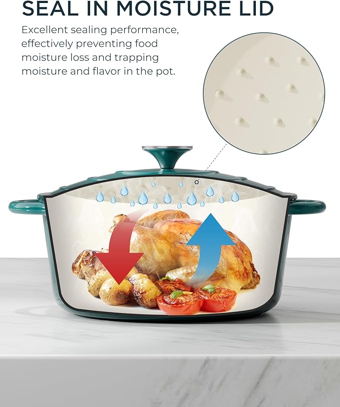Enameled Cast Iron Dutch Oven - 7.5QT Pot with Lid & Cotton Potholders - Heavy-Duty Cookware for Braising, Stews, Roasting, Bread Baking, Oven Safe up to 500째F & Across All Stovetops, Bottle Green