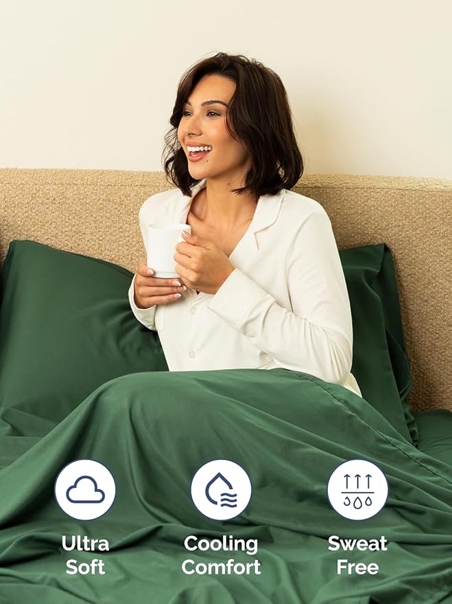 Extra Deep Cal King Sheet Set - 6 Piece Breathable & Cooling Sheets - Hotel Luxury Bed Sheets Set - Easy Fit - Soft, Wrinkle Free & Comfy Sheets Set - Emerald Green Sheet Set with Extra Deep Pockets
