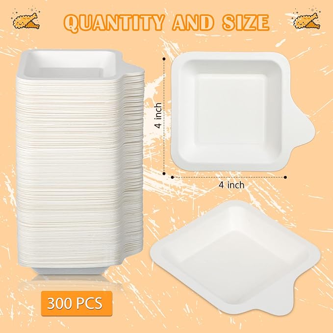 Remerry 200 Pcs Small 4 Inch Paper Plates Bulk Disposable Plates Paper White Square Dessert Cake Party Snack Sugarcane Bagasse Fiber Wedding Birthday Dinner Graduation Pet Feeding (4.41 x 5.24 Inch)
