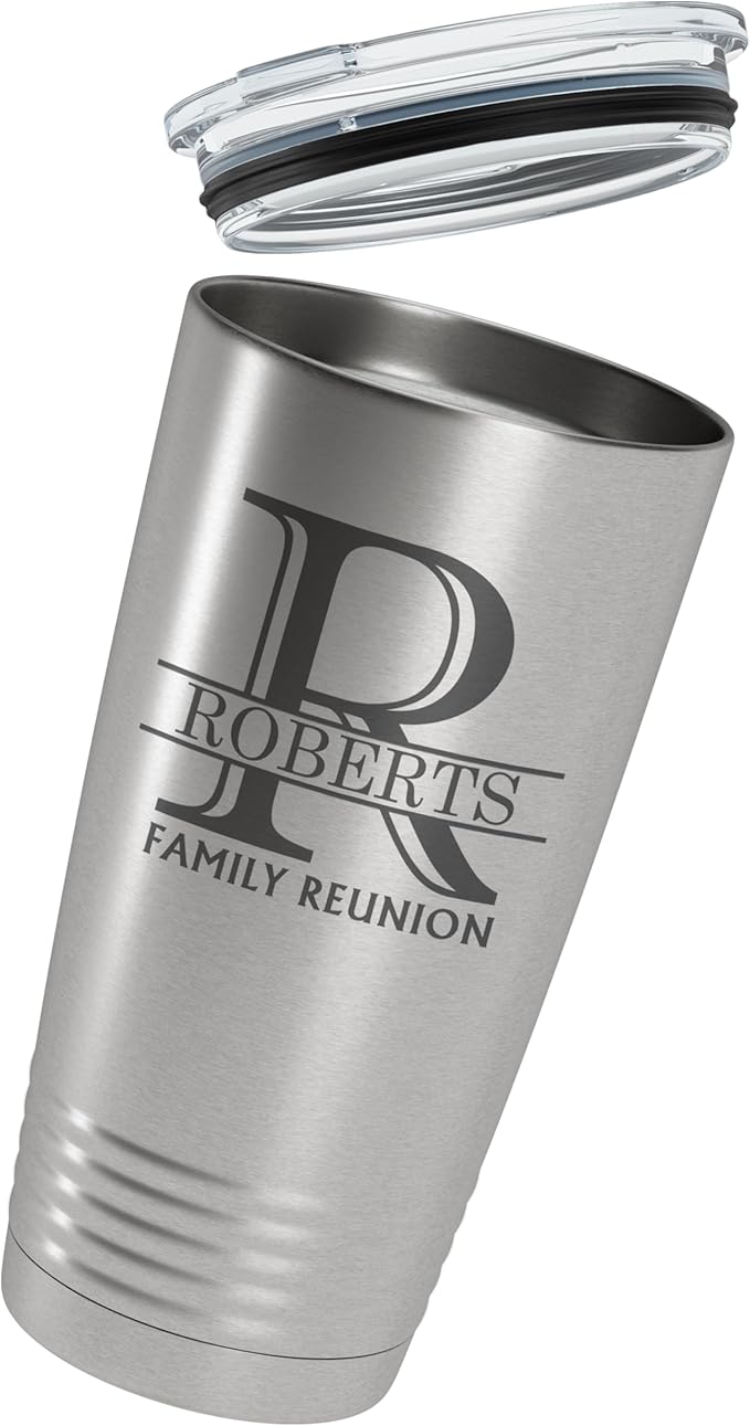 Personalized 20oz (17 Colors) Insulated Stainless Steel Tumbler Cup with Lid, Custom Etched, Customized Engraved Father?셲 Day Gift Idea for Women Men Her Him, Halpert Monogram Initial Name (Stainless)