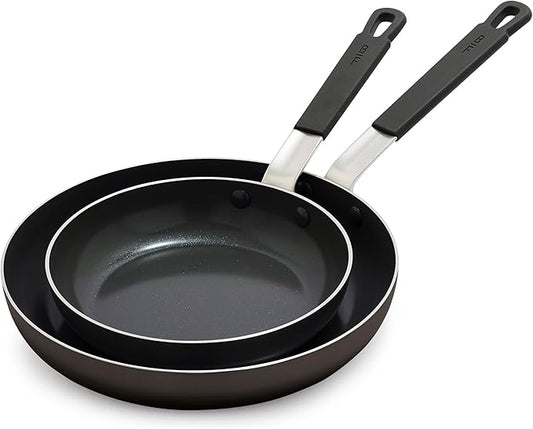 GreenPan x Bobby Flay 2 Piece- 8??and 10??Nonstick Frying Pan Skillet Set, PFAS-Free Diamond Ceramic, Induction Suitable, Stay-Cool Silicone Handle, Easy Clean Dishwasher & Oven Safe, Black