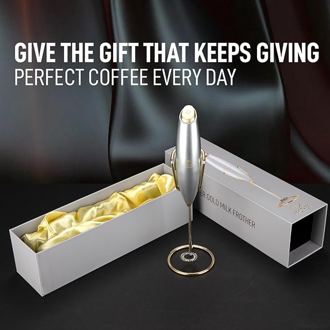 Zulay Kitchen Executive Series Luxury Gift Milk Frother with 4 Duracell Batteries ??Handheld Electric Foam Maker for Coffee, Lattes & Hot Chocolate ??Deluxe Finish, Ultimate Gift for Coffee Lovers