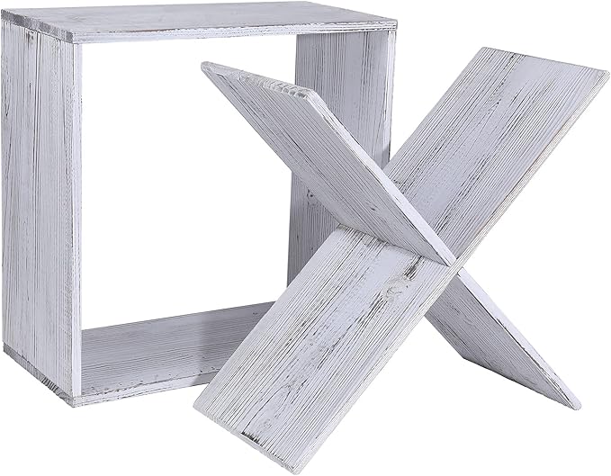 Wine Rack countertop Wooden Stackable Storage Rustic Retro Style Cube 24-Bottle Wooden Wine Rack Wine Cabinet (Weathered White), ja02