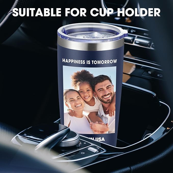 SMLIXE Personalized Coffee Tumbler Print in USA 20oz Stainless Steel Double Wall Insulated Coffee Cup With Text Photo Logo
