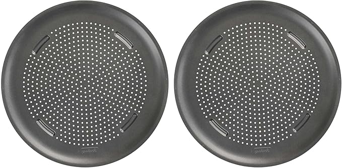 GoodCook AirPerfect Nonstick 16??Pizza Pan - Set of 2 - Pizza Trays for Oven, Perforated Round Pizza Pan, Carbon Steel Baking Pan, Homemade, Frozen & Leftover Slices