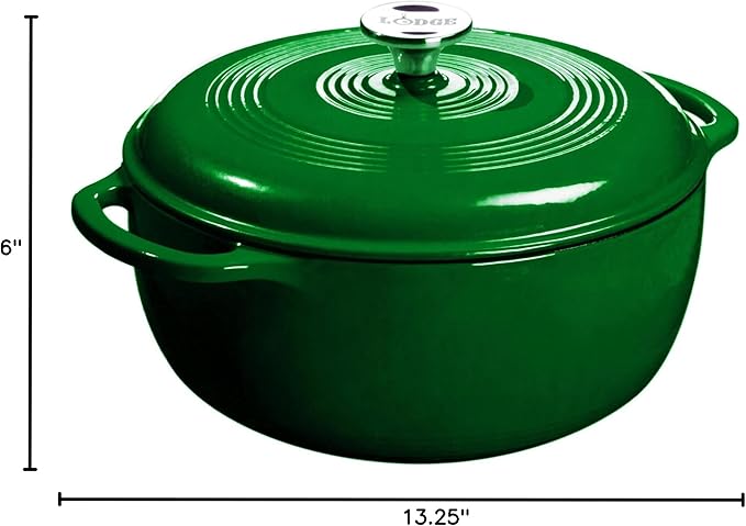 Lodge 6 Quart Enameled Cast Iron Dutch Oven with Lid ??Dual Handles ??Oven Safe up to 500째 F or on Stovetop - Use to Marinate, Cook, Bake, Refrigerate and Serve ??Evergreen