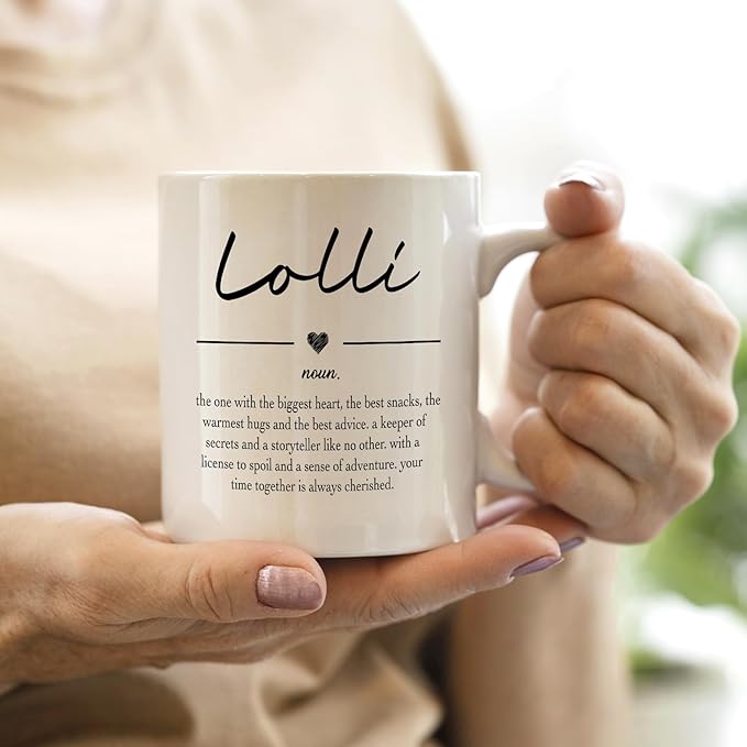 QASHWEY Lolli Gifts Coffee Mug, Gifts for Lollis Grandma from Grandkids Grandchildren, Grandma Coffee Mug, Mothers Day Mugs Tea Cup Gift for GrandmaLolli, Lolli Definition CoffeeCup Ceramic 11oz
