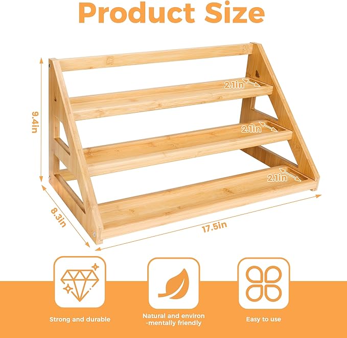 Spice Rack - 3-Tier Bamboo Spice Racks竊똕pice Rack Solves Cluttered Spices in Kitchens, Cabinets, Pantries, and More