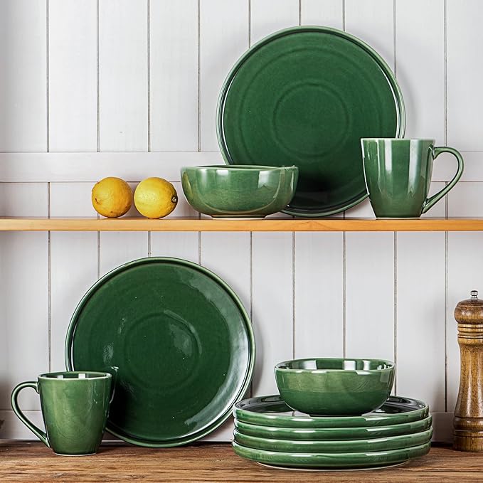 vicrays Ceramic Dinner Plates Set - Porcelain 10 Inch Flat Steak Pasta Pizza Plate Home Party Restaurant Plate Scratch Resistant Microwave Oven and Dishwasher Safe Set of 6 Green