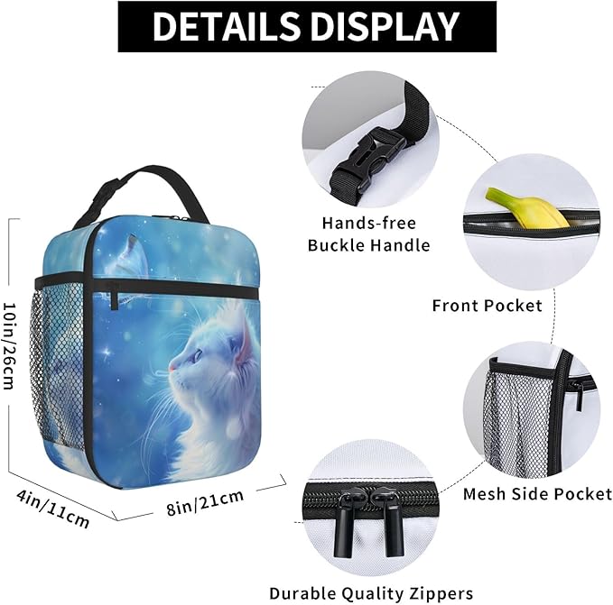 VANZEV Insulated Lunch Box for Women Men, Cat Butterfly Theme Lunch Box Reusable Portable Lunch Bag Cooler Tote Waterproof Lunch Container for Office Picnic Work Travel