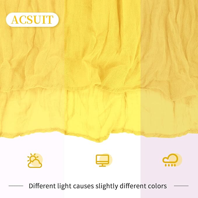 8 Pack Lemon Yellow Cheesecloth Table Runner 20 x 120 inch Gauze Table Runners 10 FT Long,Semi Sheer Boho Cheese Cloth Fabric Table Runner Bulk for Party,Wedding,Baby Shower,Bridal Shower Decoration