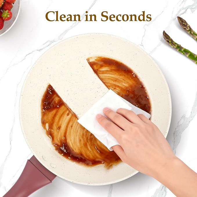 Pots and Pans Set Non Stick, 11 Pcs Kitchen Induction Cookware Set, Non Toxic Granite Nonstick Cooking Set with Frying Pan Set, Saucepans, Utensils, Reddish Brown