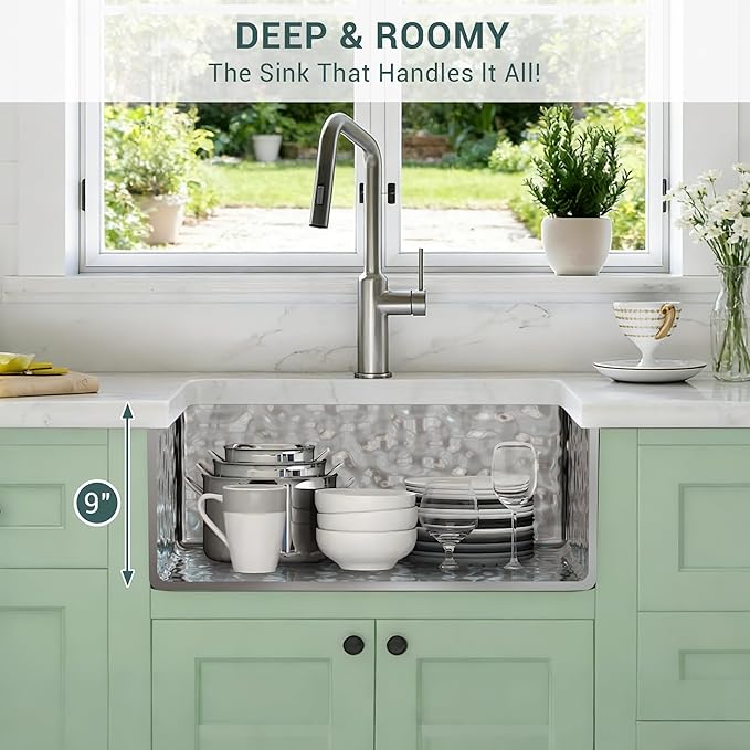 CT Copper Tailor 36"x 21.25" x 9" Water Ripple Stainless Steel Kitchen Sink,14 Gauge Thick, Undermount Deep Single Bowl Workstation Sink with Basket Strainer