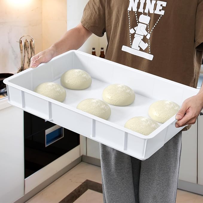 4 Packs Plastic Stackable Pizza Dough Proofing Box, Pizza Dough Tray with Lid, White