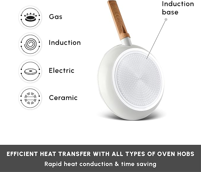 Karaca Swiss Crystal Almond 7-Piece Induction Non-Stick Cookware Set ??Cream, PFAS-Free SwissCrystal Coating