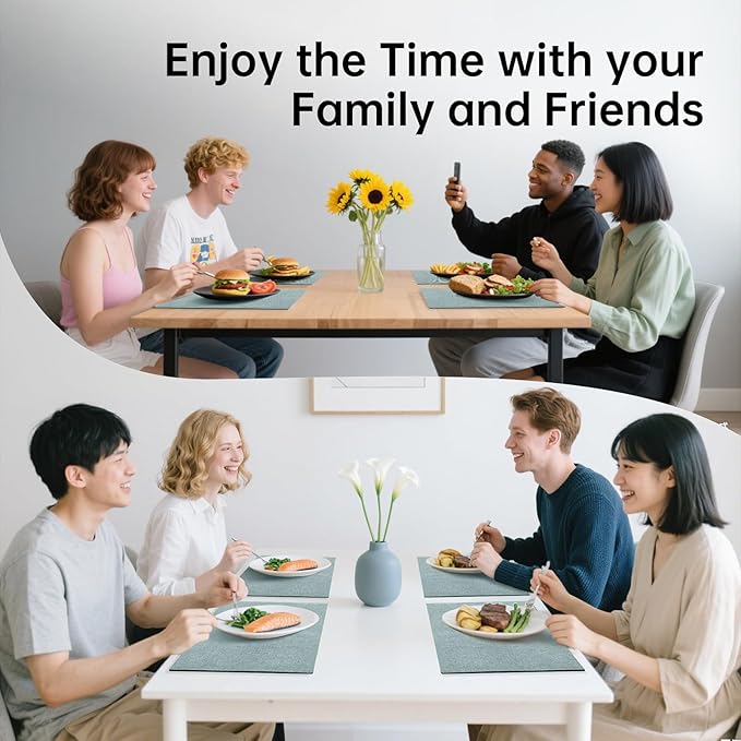 Blue Forest Placemats Set of 6, Dual-Layered Thickened Faux Linen Table Mats Heat Resistant Machine Washable Wrinkle Free Place Mats for Kitchen Dining Outdoor/Indoor (Sky Blue, Set of 6)