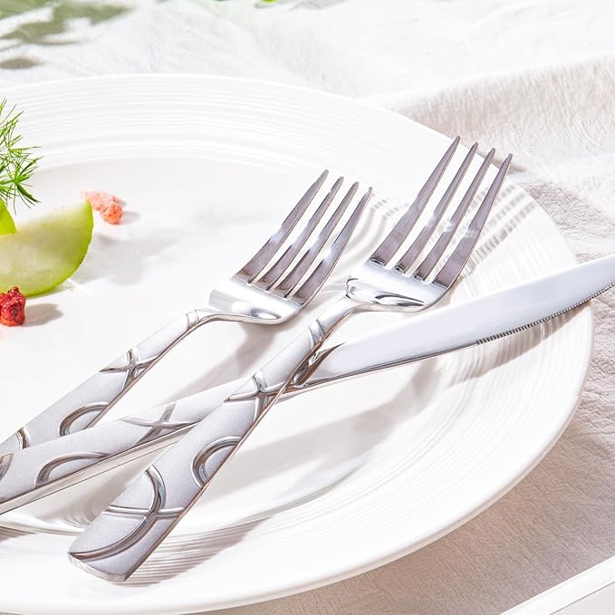 HIKAA 60PCS Stainless Steel Silverware Set, Modern Flatware Set for Kitchen, Mirror Polished Cutlery Set with Forks, Spoons and Knives竊똃ishwasher Safe