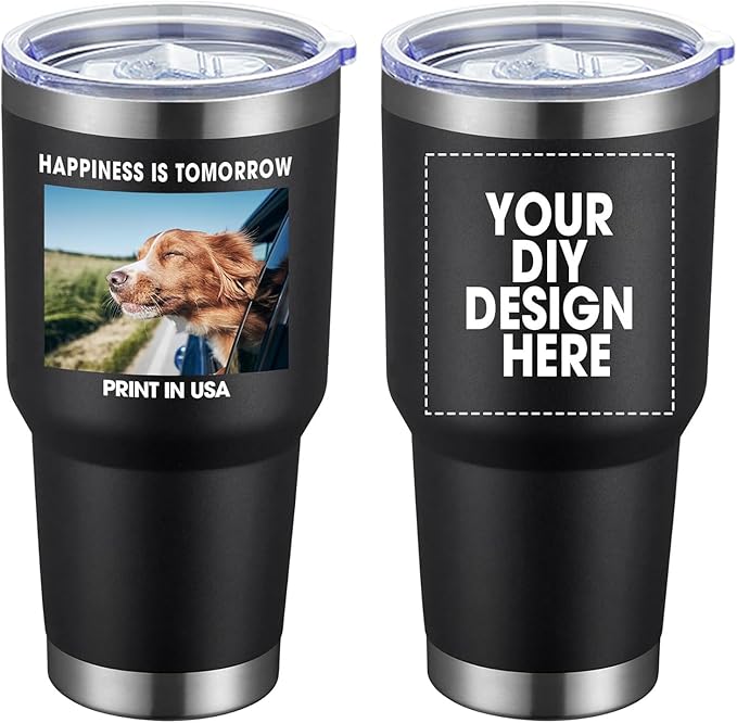 SMLIXE Personalized Coffee Tumbler Print in USA 30oz Stainless Steel Double Wall Insulated Coffee Cup With Text Photo Logo