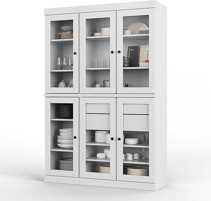 Palace Imports 100% Solid Wood 48.5" Pantry China Cabinet with Clear Glass Doors, 2-Drawers and Adjustable Shelves (White)