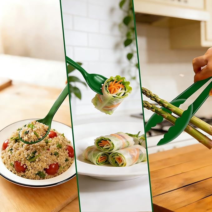 Reusable Serving Utensils Set 24 Pcs - 8 Heavy Duty Plastic Tongs, 8 Spoons & 8 Forks | Dishwasher Safe Buffet & Party Supplies for Wedding, Catering, Holidays