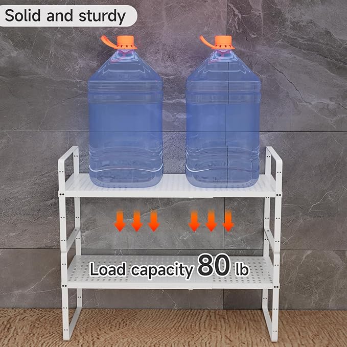 2Pack 16.5-27?쇺셂 Expandable Cabinet Countertop Shelf Organizer, Stackable Metal Shelves, Kitchen Organizers and Storage, White Storage Spice Rack for Pantry and Cupboard