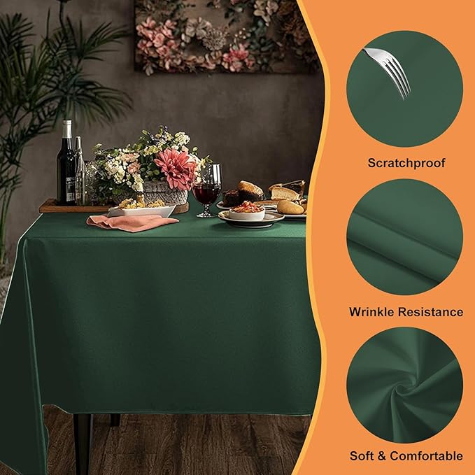 TWINPRET Rectangle Tablecloth 60 x 102 Inch, Green Waterproof Washable Polyester Table Cloth - Stain & Oil Resistant Rectangular Table Cover for Banquet & Party (Fits 6 Foot Tables) [2 Pack]