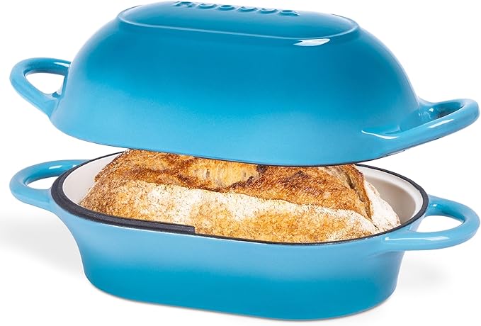 Dutch Oven For Sourdough Bread Baking ??Enamelled Cast Iron Bread Loaf Pot ??Oven Safe Non Stick Bread Pot ??Rectangular,Light Blue, 24cm x 16cm ??by Nuovva