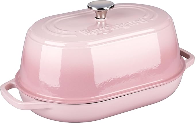 Enameled Cast Iron Dutch Oven Pot with Dome Lid, Oval Bread Oven for Homemade Sourdough Bread Baking, Oven Safe up to 500째F, 6 Quart, Pink