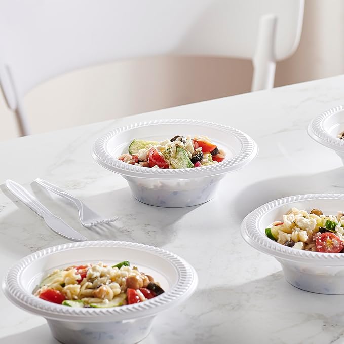 PLASTICPRO 400 White Plastic Soup Bowls 12 oz Premium Quality Light Weight Dishes Disposable Plastic Bowls for Parties Weddings