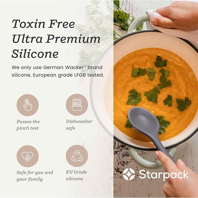 Starpack 'Mix it Up' Premium Silicone Cooking Spoons - Silicone Mixing Spoons for Baking Heat Resistant 600째F - Kitchen Spoons for Nonstick Cookware - LFGB Grade Serving Spoons - Rubber Stirring Spoon
