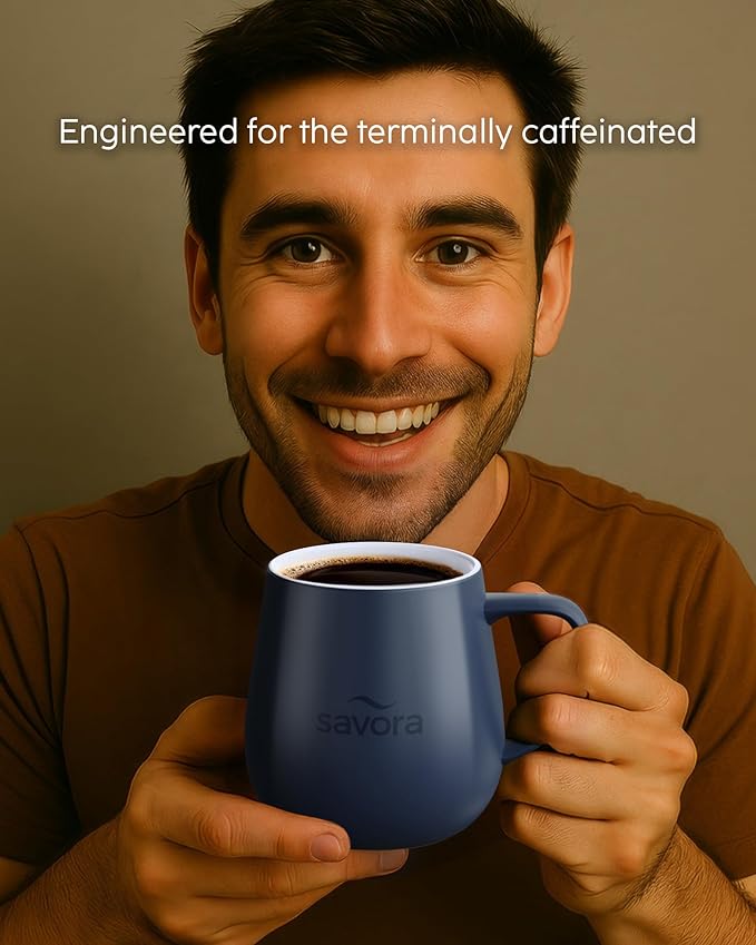 12oz Heated Coffee Mug | Barista?셲 Choice | Exclusive Wireless IntelliHeat Pad | Temperature Control Maintains 135째F | Hand-Crafted Ceramic Mug & Lid | Great for Tea Drinkers | Backed for Life - Blue