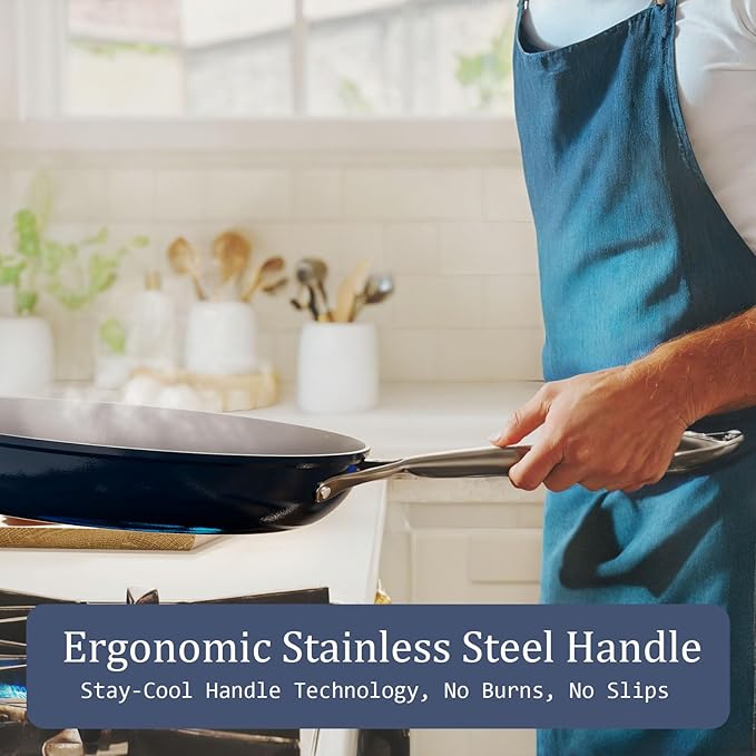 Nonstick Ceramic Frying Pan 8 inch for All Stovetops, PTFE/PFOA/PFAS Free, Even Heat Distribution Oven Safe up to 500째F, Healthy Non Toxic Skillet with Stay-Cool Handle, Caribbean Blue