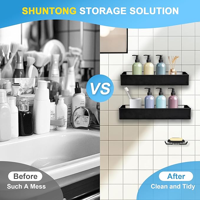 Premium Shower Caddy, 3 Pack Black, Rustproof Stainless Steel Shower Organizer and Storage, No Drill Shower Shelves with Quick Drainage and High Weight Capacity