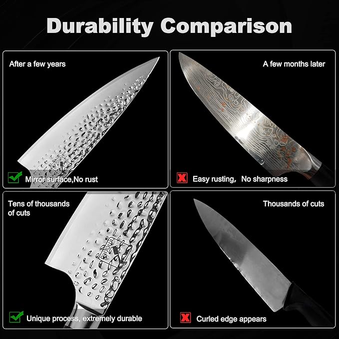 imarku Damascus Chef Knife, 8 Inch Kitchen Knife Ultra Sharp Cooking Knife HC German Stainless Steel Japanese Knife for Kitchen, Hand-Hammered Design, Ergonomic Handle, Christmas Gifts for Men Women