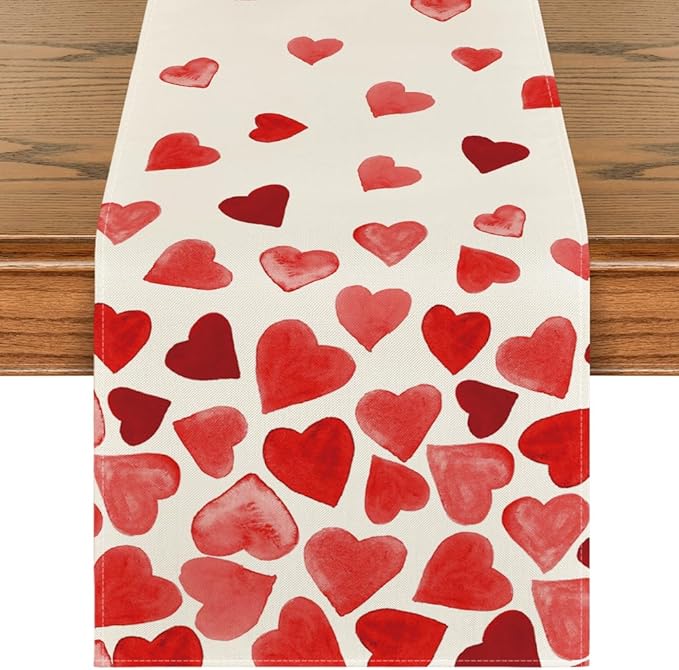 Artoid Mode Red Heart Valentine's Day Table Runner, Seasonal Anniversary Wedding Kitchen Dining Table Decoration for Home Party Decor 13x72 Inch