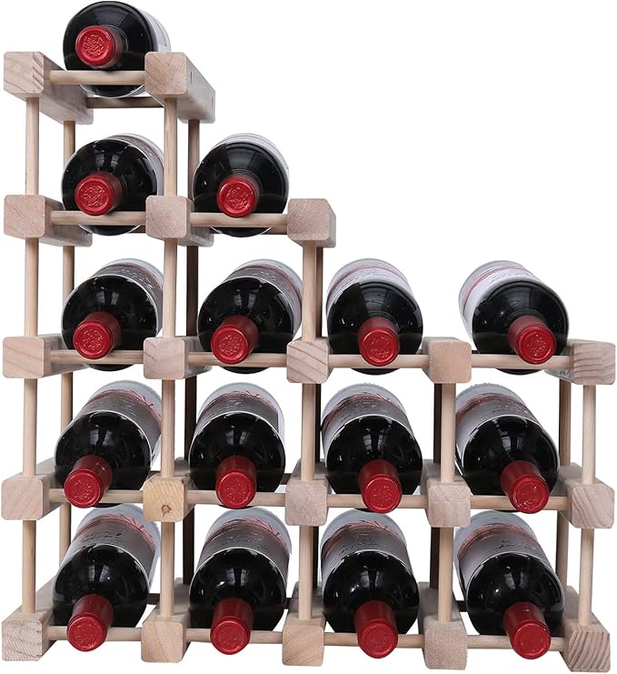 Wine Rack Small countertop Cabinet Stackable Storage Wooden freestanding Floor Wine Holder (15 Bottles)