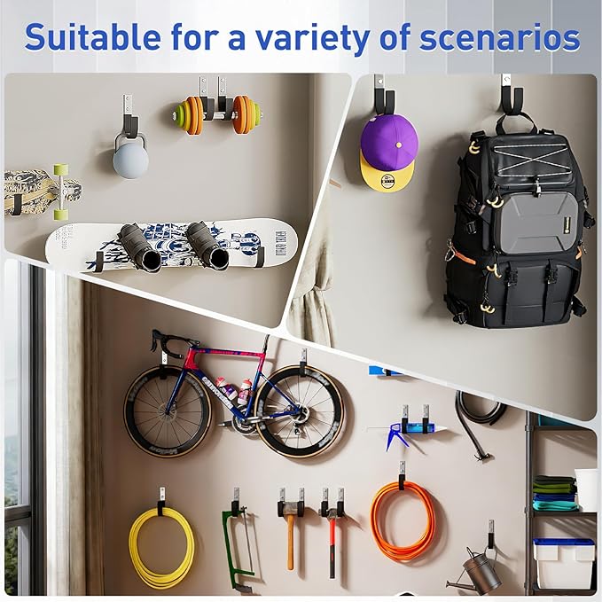 Heavy Duty Wall Hooks, Garage Storage Utility Hooks, Steel Wall Mount Hanger, Tool Organizer Hose Hanger Steel U Hooks for Garage & Garden (4, Black)