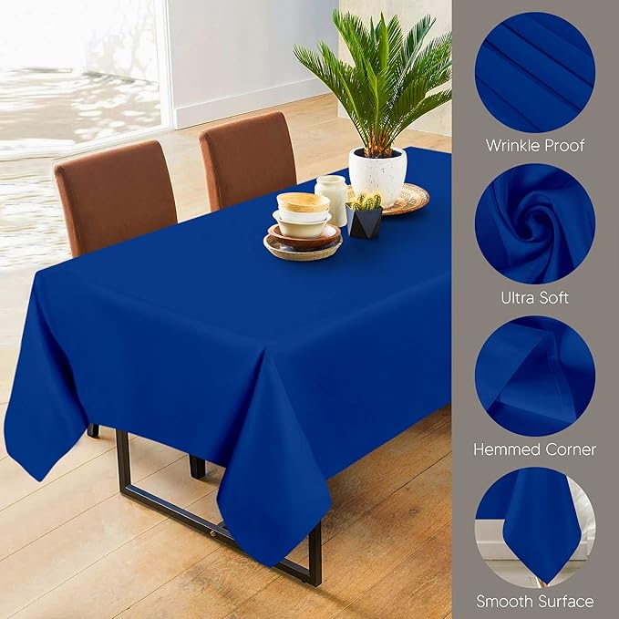Utopia Kitchen Rectangle Table Cloth 2 Pack(90x132 Inches, Royal Blue), Tablecloth Machine Washable, Polyester Table Cover for Dining, Buffet Parties, Picnics, Events, Weddings and Restaurants
