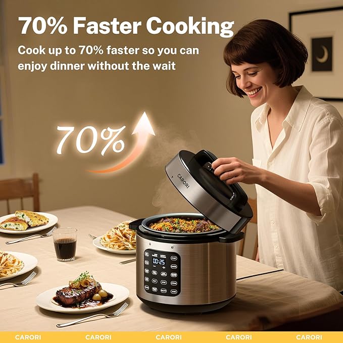 9-in-1 Electric Pressure Cooker, 1000W Instant Multi-Cooker with IMD Touchscreen, Olla de Presion, Non-Stick Pot, Rice Cook, Slow Cook, Steamer, Saut챕, Warmer, Safe Venting, Silver 8 Qt