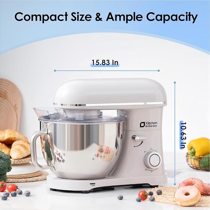 Kitchen in the box Stand Mixer - 8.5 Quart Electric Kitchen Standing Mixer 900 Watt for Heavy Bread Dough,Baking,Cake,Cream & Batters,Tilt Head Design (Cream White)