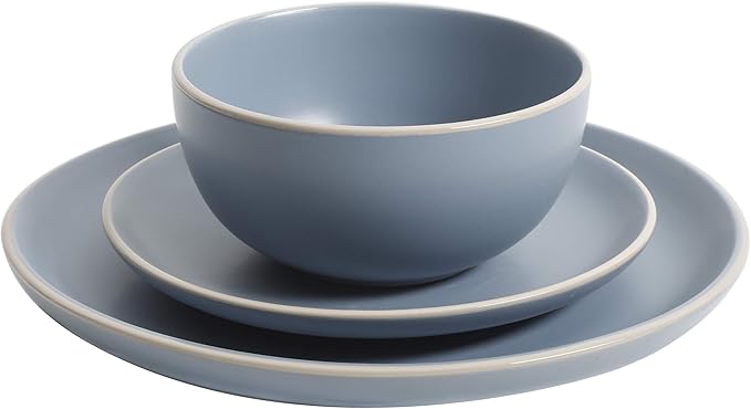 Gibson Home Rockaway 12-Piece Round Stoneware Dinnerware Set, Service for 4 ??Blue Plates and Bowls, Microwave & Dishwasher Safe