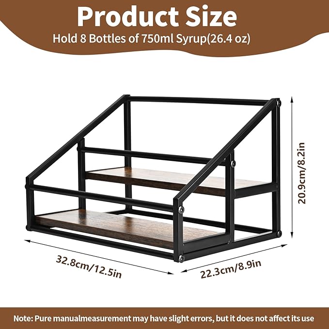 2-Tier Coffee Syrup Organizer - 8 Bottle Rack for Coffee Bar, Kitchen Station - Stand and Holder for Syrup, Wine, Dressing