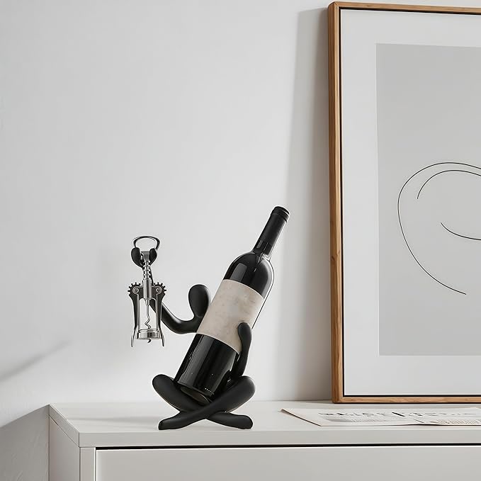 XINXUAN Modern Wine Bottle Holder, Resin Hollow-Out Design Decorative Wine Rack(Black)