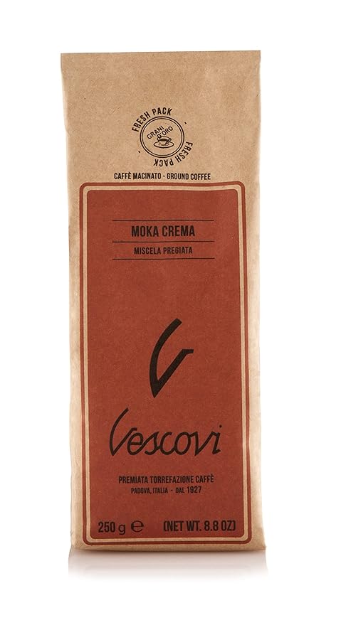 V Vescovi Moka Crema ??Premium Italian Ground Espresso ??Medium Roast Coffee ??For Moka, French Press & Pour Over ??8.8 oz (250g)