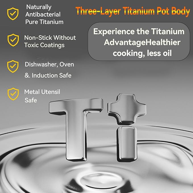Titanium Hammered Wok Pure with Lid, No Coating Non-Stick Titanium Cookware, Frying Pans, Hammered Pan, Ultra-Durable, Scratch-Resistant, Safe for Oven, Induction & Cooktops Up To 750째F,12.59i