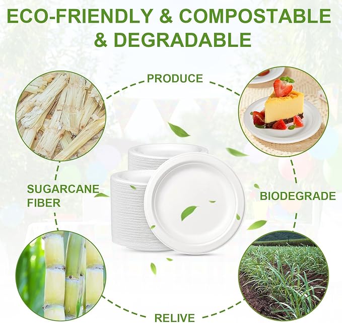 6 Inch Compostable Paper Plates - 150 Counts, Heavy-Duty Disposable Eco-Friendly Sugarcane Plates