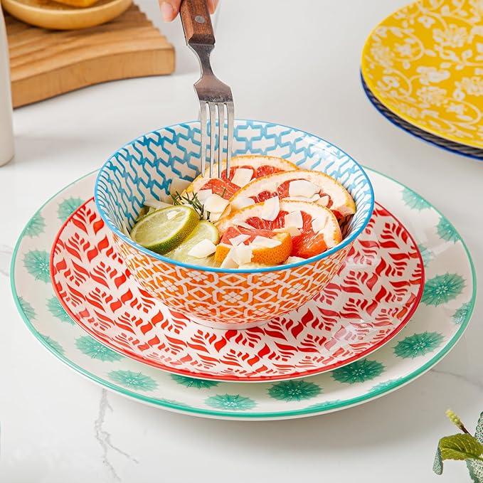 Cerkik Ceramic Soup Bowls Set - 24 Oz Deep Cereal Bowl - 6 Inch Large Kitchen Dinner Bowl Eating Pasta Salad Dessert Noodle Rice Oatmeal - Microwave Dishwasher Safe - Set of 6 - Assorted Colors